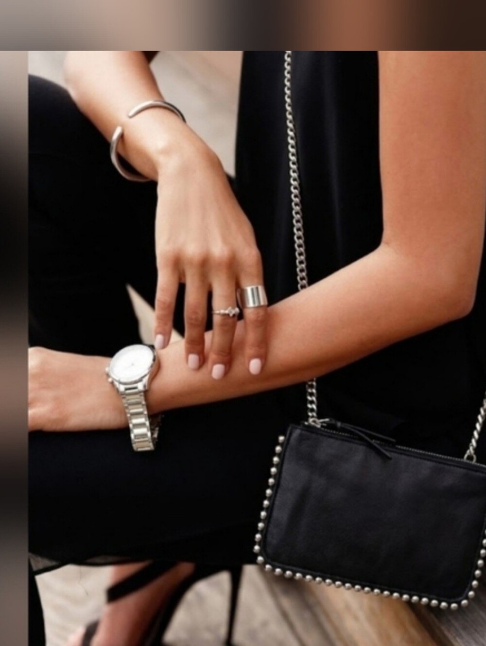 Zara Black Studded Crossbody Bag with Silver Chain